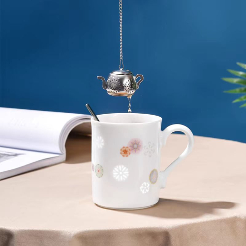 景德镇青花玲珑茶漏杯盖带勺茶滤泡茶器茶具过滤网茶隔情侣杯送礼