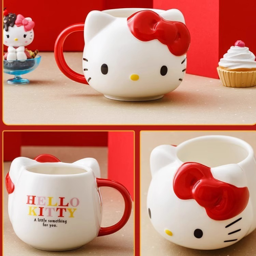 卡通浮雕造型3D陶瓷水杯马克杯三丽鸥 Hello Kitty杯子茶杯早餐杯