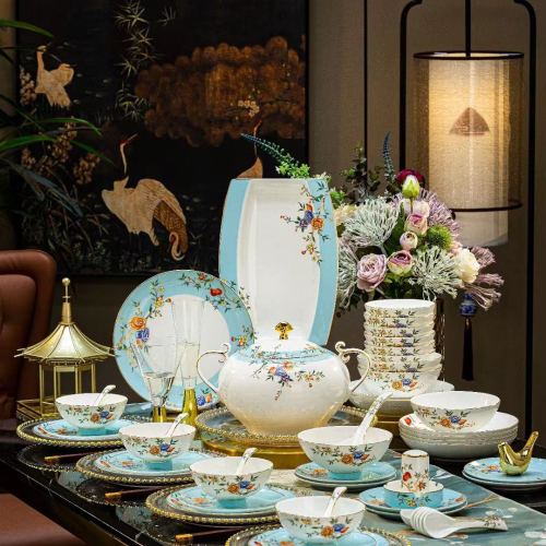 ceramic tableware jingdezhen chinese style light luxury bone china enamel tableware suit gift box home activity gift