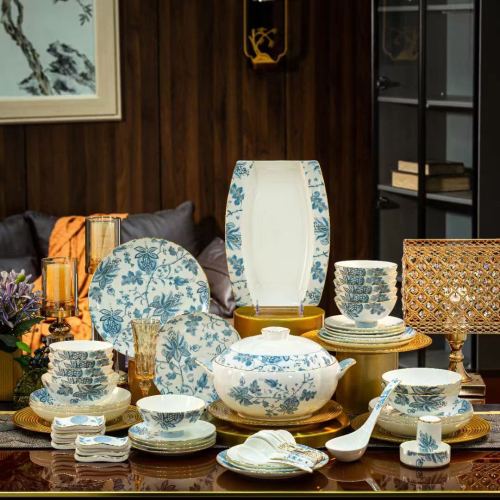 bowl dish suit household jingdezhen bone china tableware suit suit high-end ceramic european bowls， plates， and chopsticks gift full set wholesale