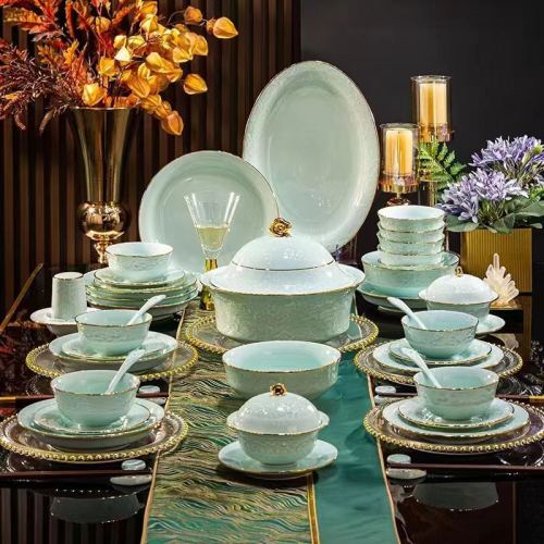 jingdezhen tableware set new chinese ceramic tableware set dishware set good-looking gift hotel table setting