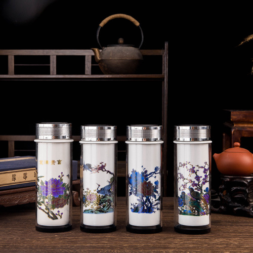 陶瓷杯子批发景德镇双层陶瓷内胆带盖男女泡茶带过滤网办公水杯