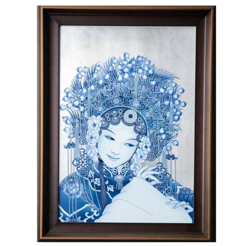景德镇纯手工本银扒花贵妃醉酒瓷板画中式传统青花珐琅艺术装饰画
