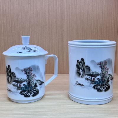 Factory Supply Household Ceramic Office Cup with Handle with Cover Large Capacity Mug Thin Blank Teacup Water Cup Wholesale