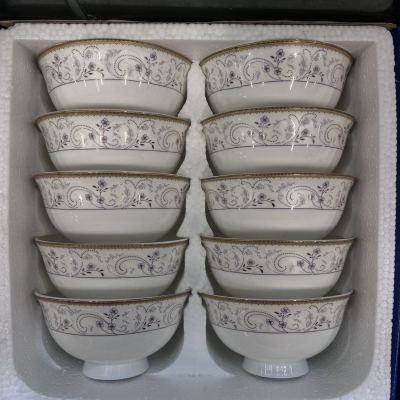10 Pcs Rice Bowl Ceramic Bowl Jingdezhen Ceramic Creative Bowl Ceramic Tableware Household Chinese Style 4.5 Inch Bowl