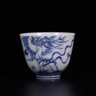 Zhongjia Kiln Master Cup Jingdezhen Firewood Kiln Blue and White Hand Drawn National Style Nuevedeer Master Cup Single Cup
