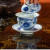 Zhongjia Kiln Porcelain Gaiwan Jingdezhen Chai Kiln Blue and White Hand Drawn Guofeng Nuevedeer Sancai Gaiwan Tea Cup Tea Brewing Bowl