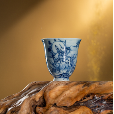 Zhongjia Kiln Personal Special Tea Cup Jingdezhen Firewood Kiln Blue and White National Style Nuevedeer Fragrance Master Cup