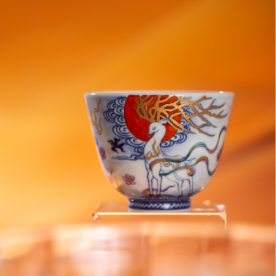 Zhongjia Kiln Kung Fu Tea Cup Hand Painted Jingdezhen Firewood Kiln Blue and White Color Gold Painting Nuevedeer Master Cup Single Cup