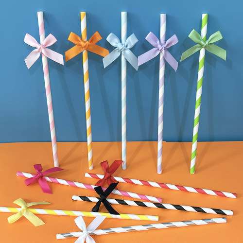 现货10支一次性创意纸吸管蝴蝶结甜品蛋糕插件装饰插牌派对布置管