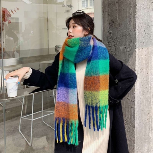 cross-border european and american new autumn and winter thick plaid long tassel artificial cashmere scarf bib shawl manufacturer amazon