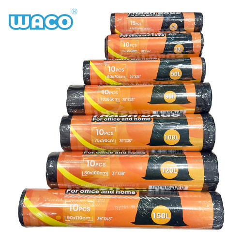 WACO抽绳垃圾袋20L30L50L80L100L120L150L黑色垃圾袋日用品