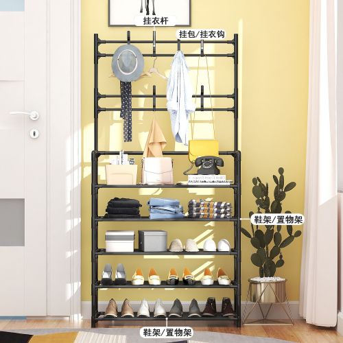 衣架落地卧室挂衣架衣帽架实木鞋架进门衣服挂架门口鞋柜家用一体