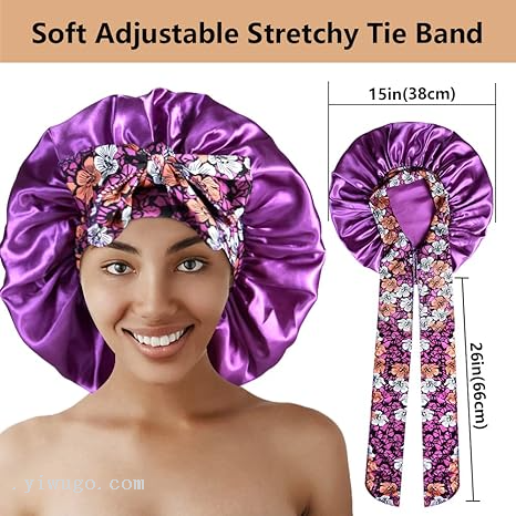 satin cloth hat imitation silk nightcap， silk nightcap， toupee， with elastic band， suitable for curly hair night hat