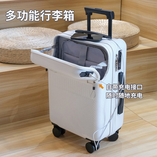 [one piece dropshipping] front open belt usb interface trolley case 20 aircraft wheel boarding bag multi-functional suitcases