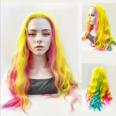 European and American New Gradient Color Cosplay Anime Wig Cos Harajuku Style Color Long Curly Hair Mechanism Synthetic Wigs