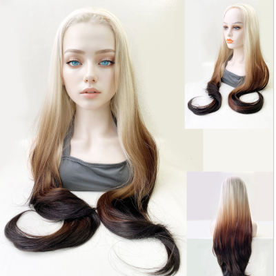 New Brown Gradient Natural Wig One-Piece Seamless Invisible Long Straight Hair Gradient Color Wig Wholesale