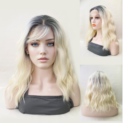 Wholesale Black and White Gradient Curly Hair Chemical Fiber Former Lace Head Cap Natural & Fluffy Wave Full-Head Wig Wig