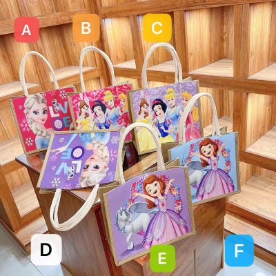 Large Cotton Linen Bag Receptor Tote Bag Cartoon Printing and Dyeing outside