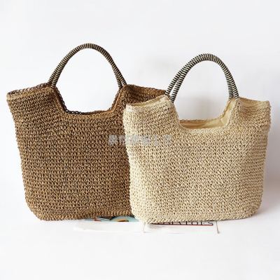 2023 New Portable Solid Color Woven Bag European and American Style Straw Bag Women's Bag All-Match Casual Summer Beach Straw Bag