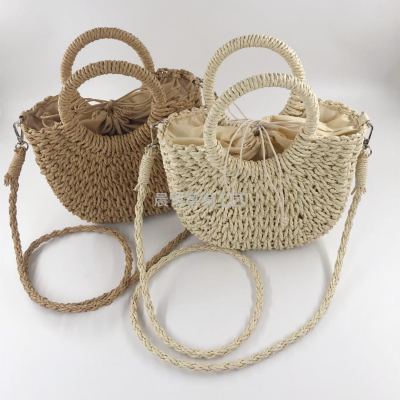 Factory Direct Sales Mini Straw Bag Crossbody Woven Bag Paper String Yuan Bucket Messenger Bag