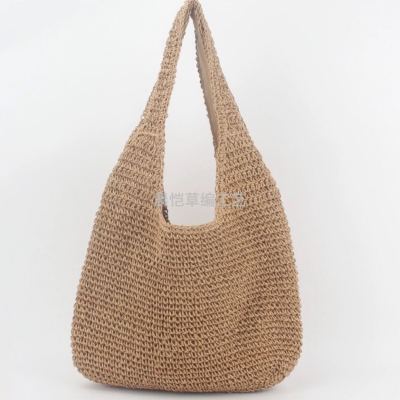 Straw Bag Women's 2023 New Summer Seaside Vacation Beach Bag Shoulder Bag Mori Style Hand-Woven Bag Large Capacity