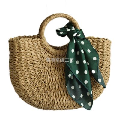 Small Hook Long Shoulder Strap Paper String round Bucket Straw Bag Half Moon Woven Tote Fashion Women's Bag Shooting