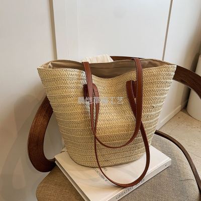 All-Match Simple Shoulder Straw Bag New Large Capacity Woven Bag Tote Bag Women's Seaside Vacation Cross-Border Beach Bag