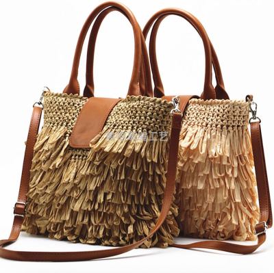 New Furry Shoulder Crossbody Straw Bag Woven Tote