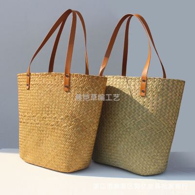 Summer Straw Bag Internet Celebrity Large Capacity One-Shoulder Bucket Bag Hand-Woven Tote Bag Beach