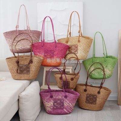 2024 Summer New Luojia Shoulder Straw Bag Seaside Vacation Style Beach Bag Large Capacity Totes Handbag