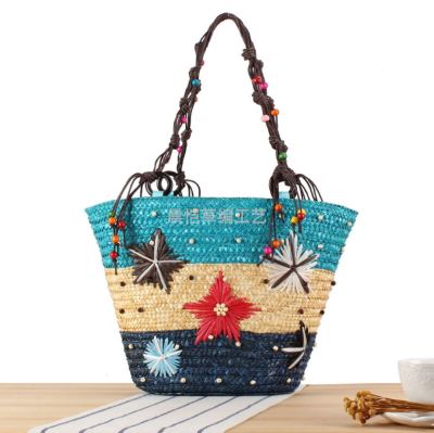 New Bohemian Handmade Embroidered Starfish Straw Bag Beaded Weave Women's Bag Shoulder Bag