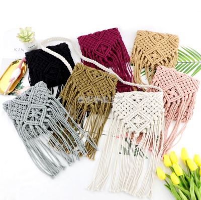 Ethnic Style Tassel Crossbody Cotton Thread Woven Bag Simple Handmade Woven Straw Bag Vacation Beach Bag