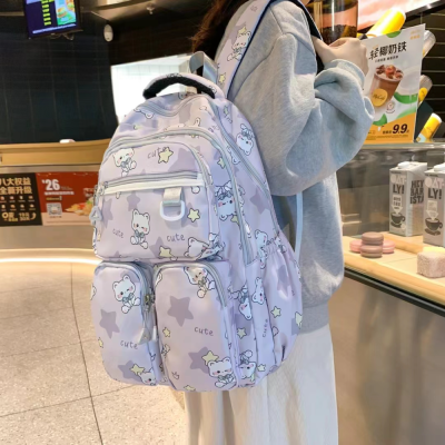 New Junior and Middle School Students Cartoon Pattern School Bag Fashion Korean Style Backpack Durable Travel Bag Computer Bag