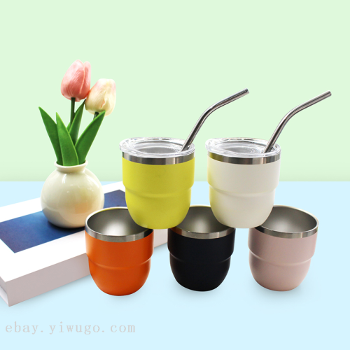 新款简约不锈钢吸管杯可爱创意迷你咖啡杯家用便携吸管彩色小酒杯