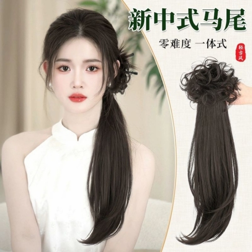 wig female ponytail new chinese style wig grip one-piece wig braid can be tied to hanfu ancient style cheongsam low ponytail
