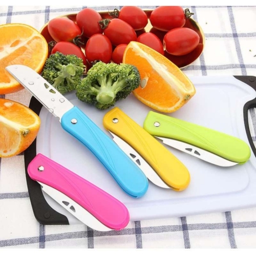gift knife candy color plastic handle folding fruit knife portable sharp stainless steel folding knife peeler