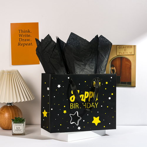 black starry birthday gift bag exquisite white card bag containing black pear paper happy birthday greeting card tag