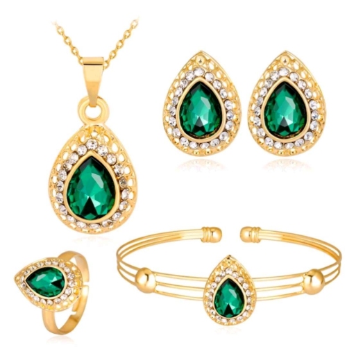 hot sale new female accessories water drop gem series european and american style electroplated kc necklace earring ring bracelet four-piece set