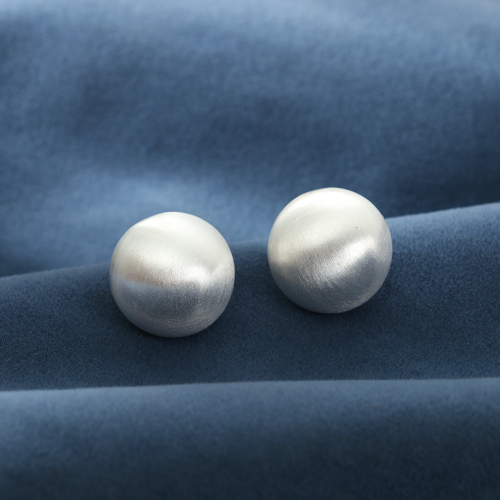 精致小众金属拉丝磨砂圆球耳钉女通勤高级感气质简约百搭耳饰耳环