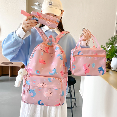 Good-looking Cute Cartoon Printed Backpack Partysu Schoolbag Female Junior High School Insulation Bento Backpack Three-Piece Set