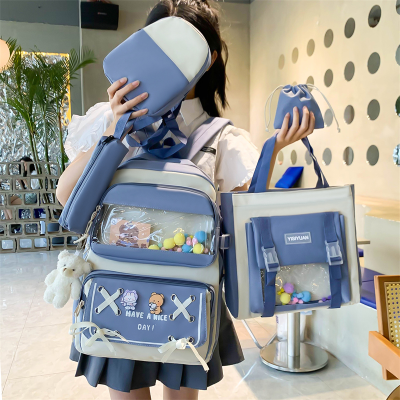 New Trendy Women's Large Capacity Schoolbag Korean Style Cute Wild Colorblocking Backpack Primary School Student Backpack Wholesale