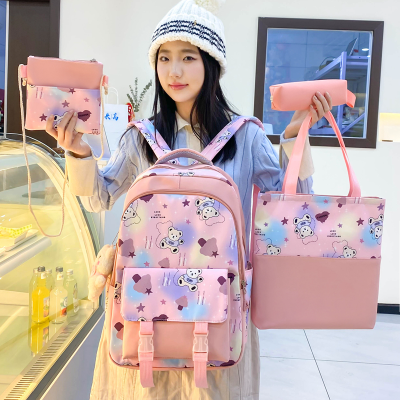 New Cute Girls Schoolbag Dream Color Primary School Junior High School All-Matching Campus Backpack Four-Piece Set Cartoon Backpack