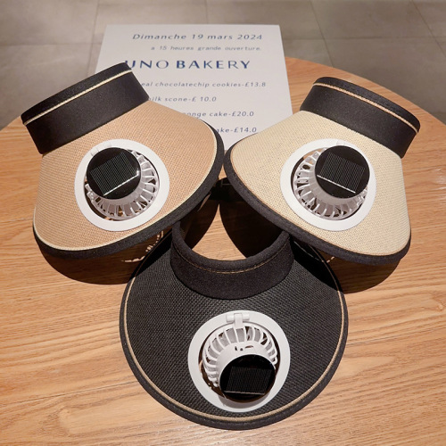 太阳能长续航风扇帽女户外出游防紫外线空顶帽USB可充电编织草帽