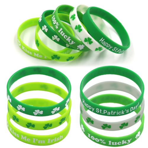 cross-border st. patrick lucky four-leaf clover theme party commemorative support irish clover silicone bracelet