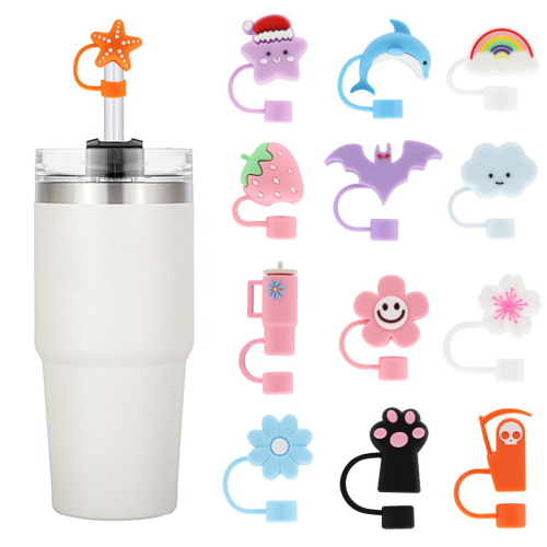 跨境新款10mm食品级硅胶吸管套可爱吸管帽防尘盖帽吸管盖子批发