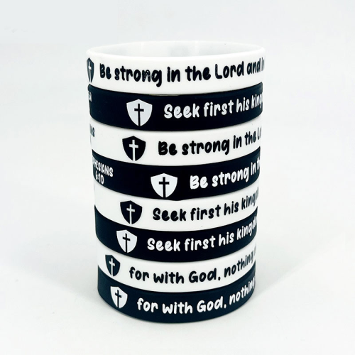 跨境宗教信仰6条装欧美黑白硅胶手环 印刷信仰男女运动励志手腕带