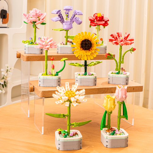 积木花多肉花束女孩子拼装玩具儿童diy礼物拼豆豆向日葵送女神