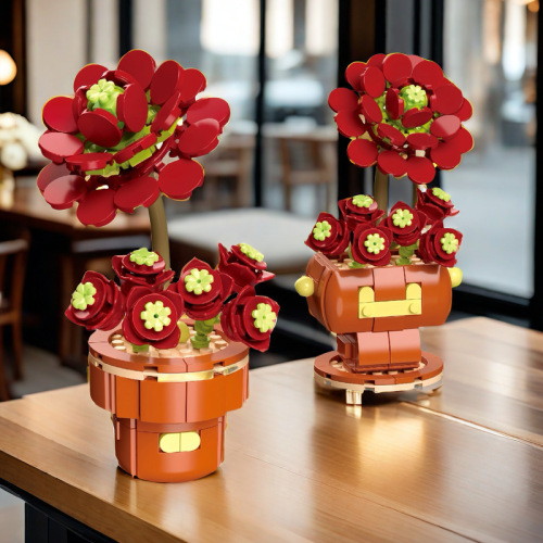 钻马113积木花女孩积木儿童益智拼装玩具兼容乐高积木花朵盆栽