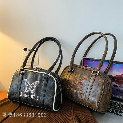 Trendy Women's Bags Embroidered Butterfly Maillard Vintage Handbag Korean Texture Versatile Large Capacity Underarm Shoulder Bag